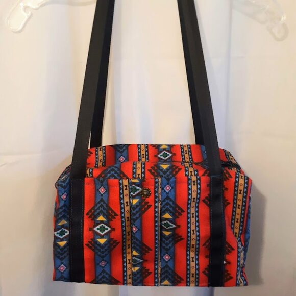 New Southwestern Sarape stripe Mini Duffle Tote Bag Aztec arm bag Red Blue Blk - Picture 1 of 10